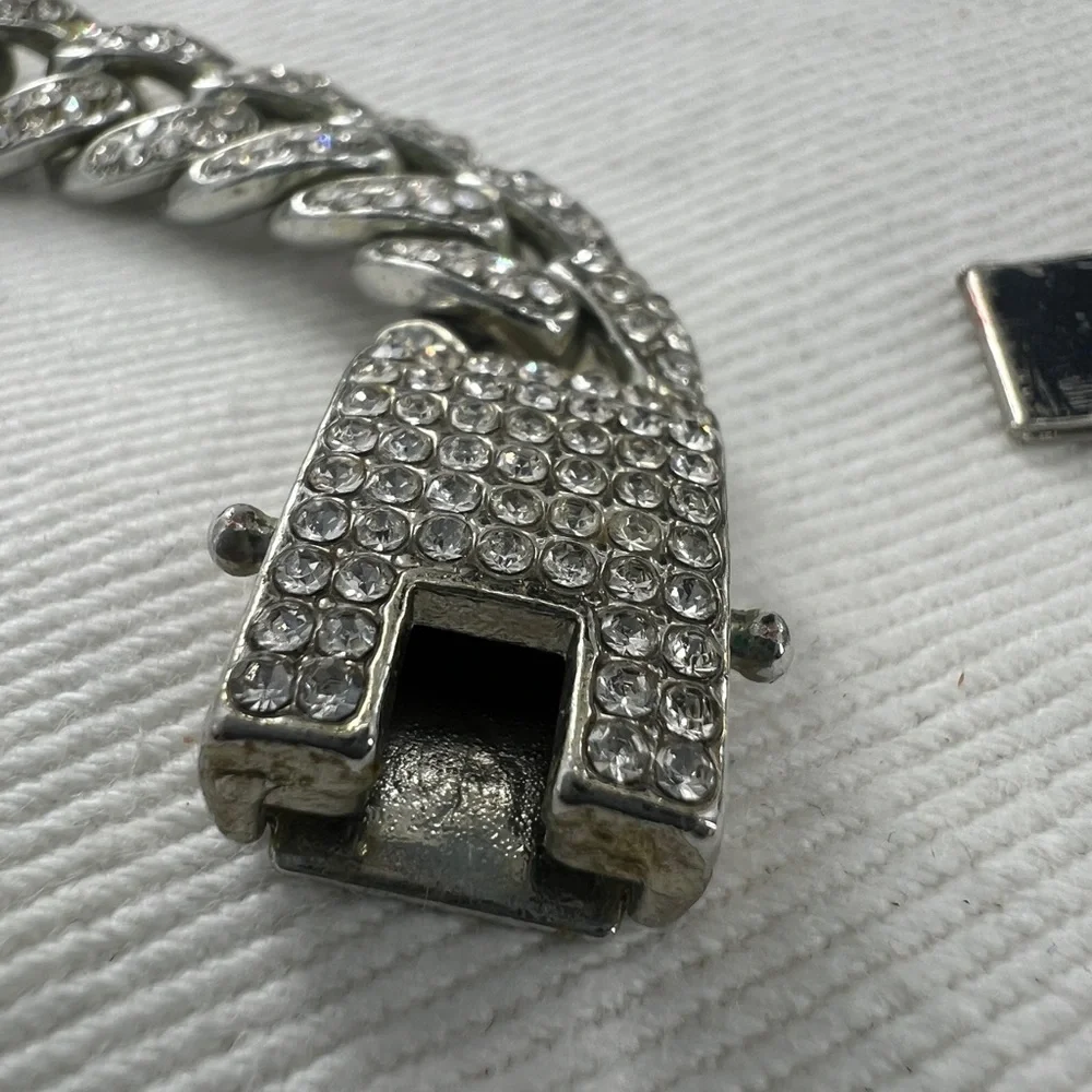 Miami Cuban Link Silver tone with rhinestones Necklace.